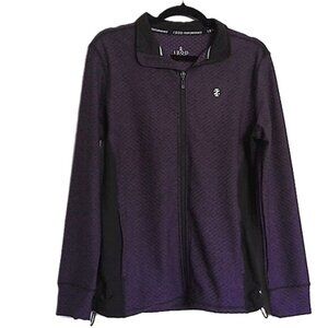 New IZOD Performance Mens Jacket Black & Purple Stretch Full Zip Pockets NWOT XL